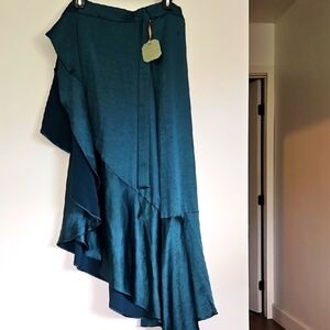 Elegant Teal Asymmetrical Skirt Wrap